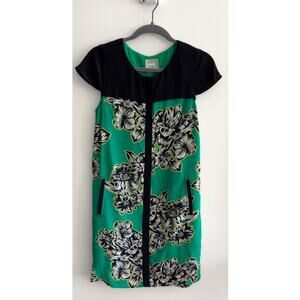 Maeve - Women's Green and Black Ayame Silk Shift Dress (size 2)